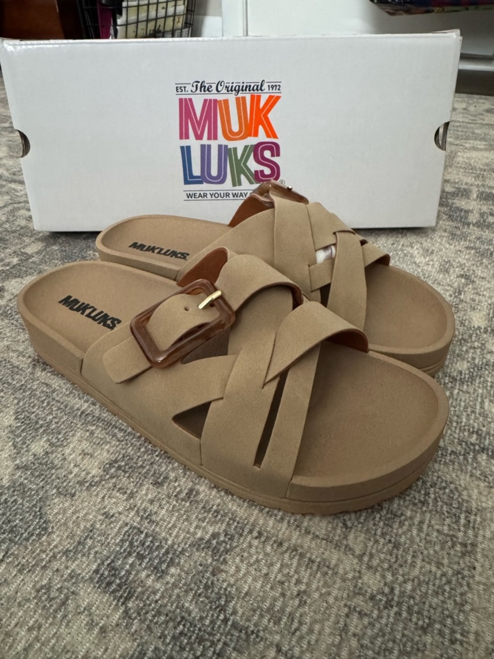 Muk Luks Grand Shayna Stone Slide Sandals with Decorative Buckle